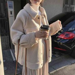Women Wool Blends Autumn And Winter Coat Fashion Temperament Fluffy Jacket Loose Retro Outwear Female 210427