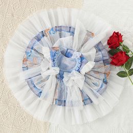 Children Dress for Summer Lolita Style Girls Wedding Dress Ball Gown Princess Party Kids Clothes with Panties 0-5Y Blue Q0716
