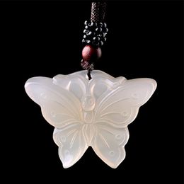 Natural Chalcedony Butterfly Pendant Necklace Drop Shipping Hand-carved Lucky Amulet Jade for Men and Women Luck Gifts