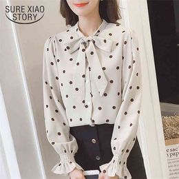 fashion long sleeved blouses casual women tops chiffon shirts polka dot bow sweet lady clothing 0292 40 210506