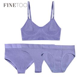 FINETOO 1 Top+3 Panties Set Women Seamless Bra G-String Thongs Soft Tops High Waist Shaper Underwear Female Lingerie Active Bra 211222