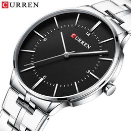 Mens Classic Quartz Analog Watch Curren Luxury Fashion Business Wristwatch Stainless Male Sport Watches Clock Relogio Masculino Q0524