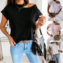 Women's Tops Tees Explosion style simple pure Colour hanging neck short-sleeved stitching T-shirt top clothing