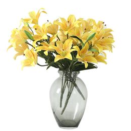 Bunch Artificial Lily Home Decoration White Yellow Pink Flower For Room Desk Ornament Wedding Accessories Decor Decorative Flowers & Wreaths