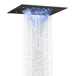 Oil Rubbed Bronze 50X36 CM Rain Shower Faucets 7 Colours LED Bathroom Ceiling Installation Bifunctional Waterfall Rainfall