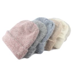 Unisex Solid Colour Real Rabbit Fur Beanies Winter Knitted Hat For Women Wool Bonnet Woman Autumn Warm Skullies