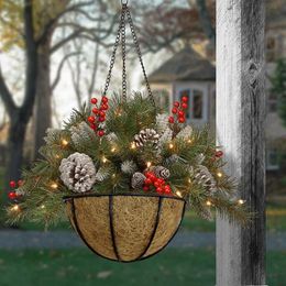 Christmas Decorations Merry With LED Glowing Lights Hanging Basket Garland Ornament Indoor Outdoor Garden Festival Supplies