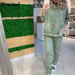 Solid Two Peice Set for Women Fashion Hooded Long Sleeve Tops and Pants Autumn Outfits Lounge Wear Casual Tracksuit Conjuntos 210513