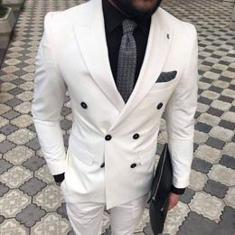 Men's Suits & Blazers 2022 Selling Closure Collar White 2 Pieces Slim Fit Custom Made Double Breasted Bridegroom Wedding Wear Blazer
