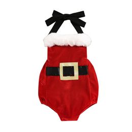 Rompers Born Baby Girl Christmas Bodysuit Halter Backless Romper Fashionable Fleece Square Collar Jumpsuit, 0-24Months