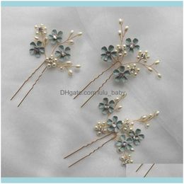 Jewelryhand Painted Blue Blossom Hair Pins Bridal Clips Pearls Wedding Jewelry Handmade Women Headpiece Drop Delivery 2021 Z6Oif