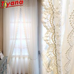 Curtain & Drapes Luxurious Elegant Lace Tulle Curtains For Living Room White Side Embroidered Princess Skirt Yarn Balcony#VT