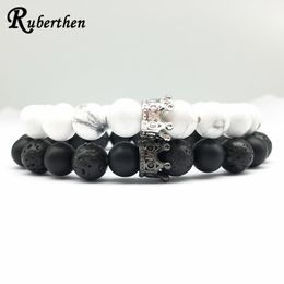 Ruberthen On Sale Simple Design Crown Charm Bracelet Howlite Lave Trendy Sweethearts Powerful Jewellery Drop Beaded, Strands