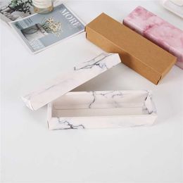 StoBag 10pcs/lot 25.5x8x5.4cm Handmade Biscuit Baking Paper Boxes Marble Supplies Event Party Gift Favour Baby Shower 210602