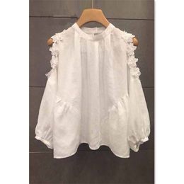 Korean Style Flower Off Shoulder Long Sleeve O Neck Shirt Elegant Women's Blouse Shirts A2447 210428