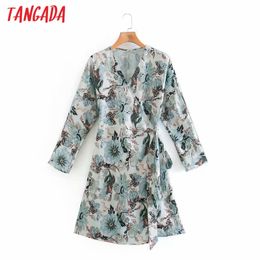 Fashion Women Floral Print French Wtih Bow Long Sleeve High Street Ladies Midi Dress XN275 210416