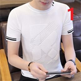 Summer short-sleeved t-shirt men's trend Korean version of the slim stand-up collar cotton personality 210420