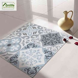 Funlife Anti-Slip Waterproof Self-Adhesive Removable Floor Sticker Wall Sticker Blue &Grey Mediterranean Geometry Bathroom DB116 210615