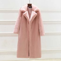 Autumn/winter Warm Faux Fur Coat Rex Rabbit Thicker Oversize Long Jacket Turn Down Collar Women Plus Size 210607