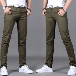 Brand Men's Spring and summer 98% cotton Pants men Business Slim Elastic Casual black Khaki Fit Straight pant trousers male 211112