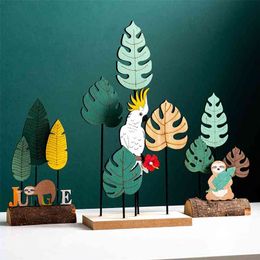 Pastoral Wooden trees model room decoration accessories modern birds figurine rustic home decor desk decorative Easter gifts 210811