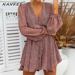 Loose Wide Leg Print Rompers Womens Jumpsuit New Spring Fashion Long Sleeve Button Romper Dress Summer Beach Chiffon 210412