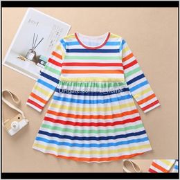 Girls Dresses Baby Baby Kids Maternity Drop Delivery 2021 Winter Foreign Trade Rainbow Striped Girl Round Neck Long Sleeve Dress Childrens Cl