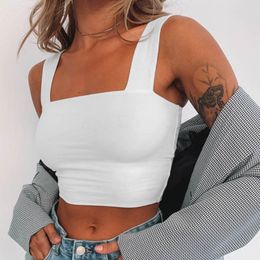 Women's Tanks & Camis Summer Simple Solid Color I-shaped Wide Shoulder Straps Sleeveless Strapless Tube Top Personalized Navel Bottoming Ves