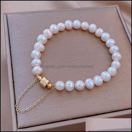 Charm Bracelets Jewelry Round Magnet Freshwater Pearl Girlfriends Bracelet Student Girl Ins Simple Cold Wind Beads Drop Delivery 2021 I8Dqq