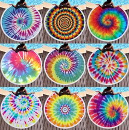 The latest 150CM round printed beach towel, rainbow spiral style, microfiber, soft tassels, support custom LOGO