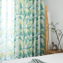 Curtain & Drapes Nordic Green Curtains For Living Room Bedroom Printed Leaves Curtain, Window Treatment Drapes,Linen Panel Custom