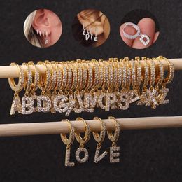 Hoop & Huggie 1pcs A-Z Letter Earrings For Women Trendy Jewellery Ear Cuffs Letters Initial Hanging Crystal Luxury Hoops Gift