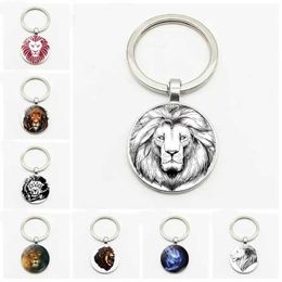 Personality Domineering Jungle King Lion Fashion high quality KeyChain Key Ring Jewellery Pendant Convex Glass