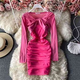 Spring Autumn Fashion Sexy Inner Bag Hip Bottoming Dress Two-piece V-neck Twist Short Belly Button Top C116 210506