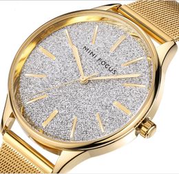 Luxury Shiny MINI FOCUS Brand Womens Watch Japan Quartz Movement Stainless Steel Mesh Band 0044L Ladies Watches Wear Resistant Cry290J