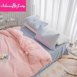 Nordic style cream three-piece pure color washed cotton student dormitory bed four-piece duvet cover sheet 210706