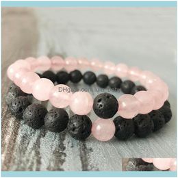 Tennis Jewelrytennis Couples Bracelets Friendship Black Lava Rock Rose Quartzs Natural Stone Beaded Bracelet Elastic Yoga Men Women1 Drop De