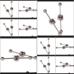 & Tunnels Drop Delivery 2021 38Mm Long Rose Industrial Barbell Earring Plugs Body Jewelry Ear Piercing Olegp