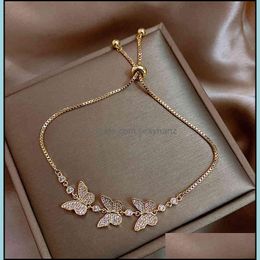 Charm Bracelets Jewelry Bracelet Gold Real Electroplated Butterfly Micro Inlaid Zircon Adjustable Fashion Net Temperament Handpiece Girl Dro