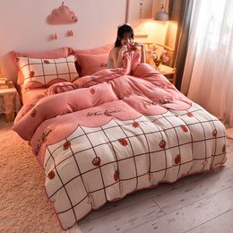 nursing sets UK - Milk Baby Four Piece Set Cartoon Autumn and Winter Warm Farley Double-sided Cashmere Sheet Quilt Cover