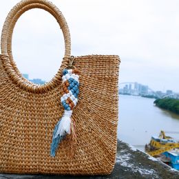 mermaid fish UK - Knit Fish Mermaid Key Rings Handwork Cotton Rope Handbag Hangs for Women Men Fashion Jewelry Home Decor Will and Sandy