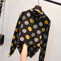 Autumn Korea Fashion Women Long Sleeve Shirts Polka Dot Print Chiffon Blouse All-matched Casual Shirt Female Tops Plus Size D509 210512