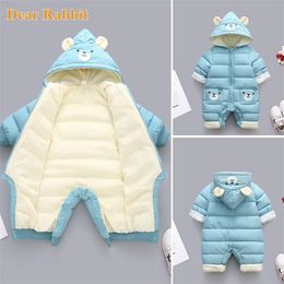 born Panda Baby clothes Winter Hooded Rompers Thick Cotton Warm Outfit Jumpsuit Overalls Snowsuit Children Boy Clothing 211229