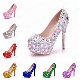 Women Rhinestone Wedding Shoes Crystal High Heel Platform Event Shoes Femme Handmade Cinderella Shoes Big Size