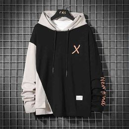 Japan Style Casual O-Neck Spring Autumn Striped Hoodie Sweatshirt Men'S Thick Fleece Hip Hop High Streetwear Clothes 210728