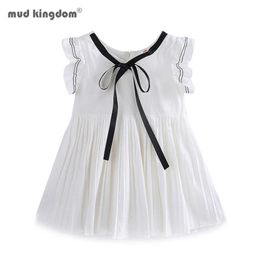 Mudkingdom Toddler Girls Dress Lace-up Flying Sleeve Doll Solid Summer Clothes 210615