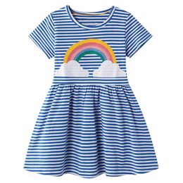 Baby Girls Summer Dress Short Sleeve Casual Rainbow Print Girl's Shirt Dresses Little Kids Clothes Children Age 2-7 Years Q0716