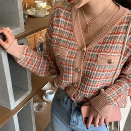 Vintage Knitted Cardigans Women's Sweater Kawaii Tweed Sweater Autumn Winter Korean Retro Sweater Knitwear Clothes Tops 211103