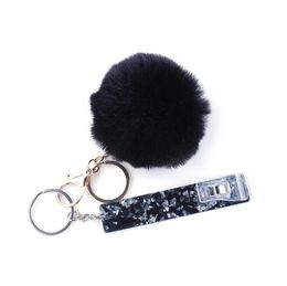 NEWCute Credit Card Puller Pompom keychains Acrylic Debit Bank C ard Grabber for Long Nail ATM Keychain Cards Clip Nails Key Rings RRE12107