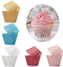 2021 new 100PCS Lace Cupcake Wrapper Laser Cut Wedding Shower Cupcake Wrapper Favours with High Quality Pearl Paper